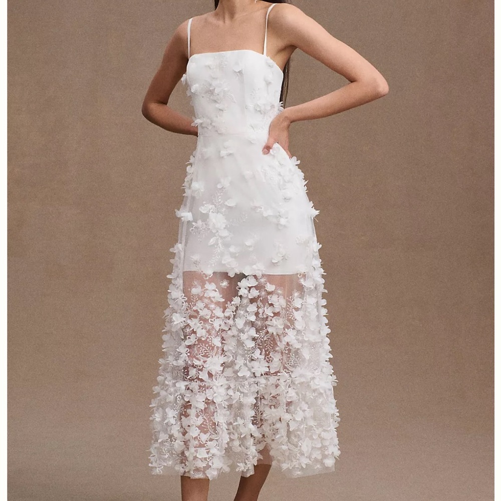 Helsi Square-Neck Appliqué Sheer Midi Dress